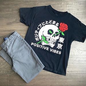 Tillys- Pleasant Gateway- Positive Vibes Skull -boys- shirt // EUC